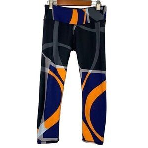 Fabletics Capri Length Workout Tights Style#PT1510236 - Blue/Gold/Black, Size XS